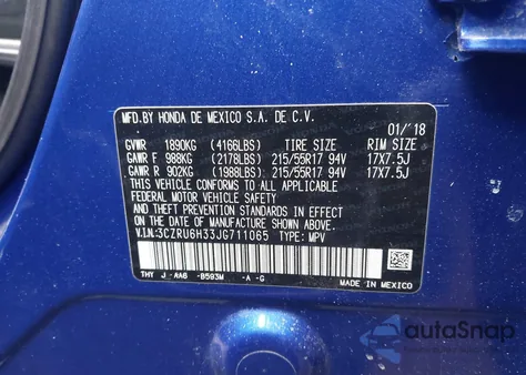 2018 Honda Hr-V Lx z USA, uszkodzony, nr VIN 3CZRU6H33JG711065